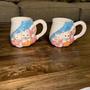 2 Vintage 3D Cats/Kittens Coffee/Tea Mugs/Cups Set of 2 Collectible PMC